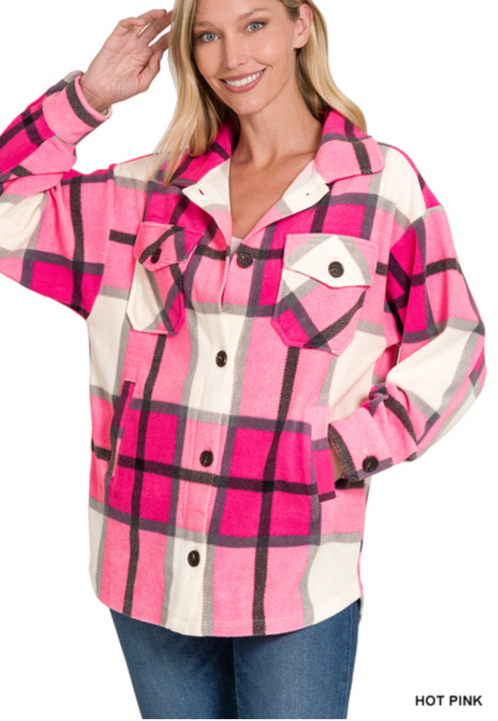 Zenana - OVERSIZED PLAID FLEECE SHACKET