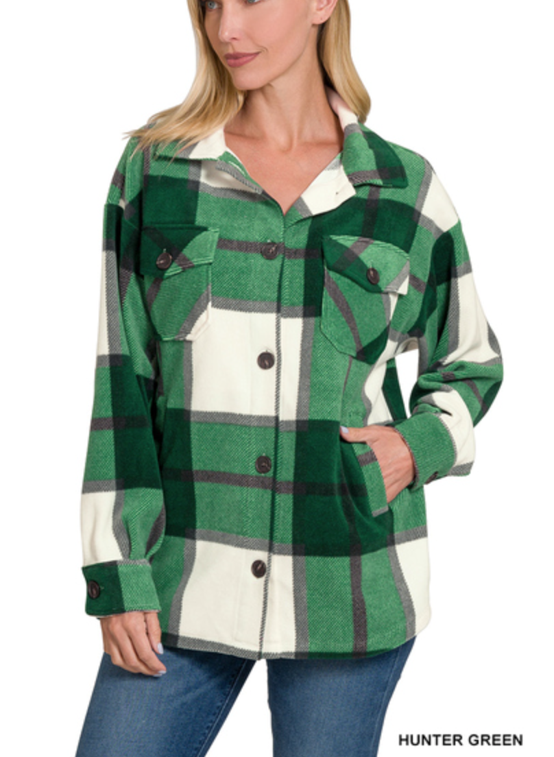 Zenana - OVERSIZED PLAID FLEECE SHACKET