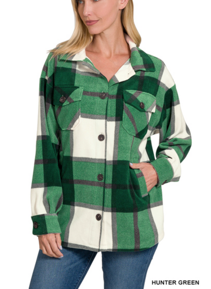 Zenana - OVERSIZED PLAID FLEECE SHACKET