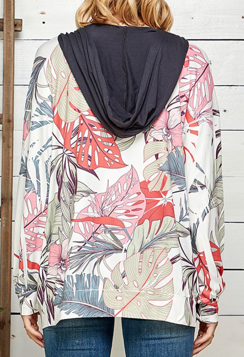 Blumin' - FLORAL LEAF PRINT HOODIE FULL ZIP JACKET