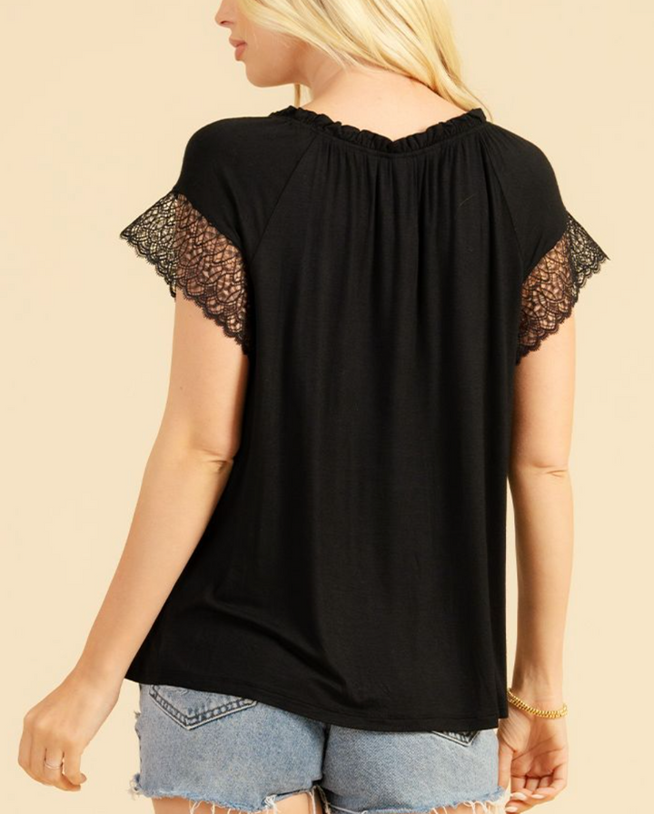 Sew In Love - Short Sleeve Lace Trip Top
