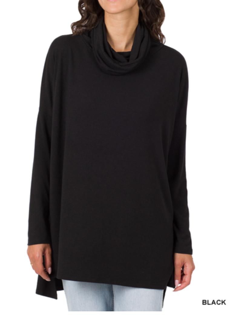 Zenana - COWL NECK LONG SLEEVE HI-LOW TOP