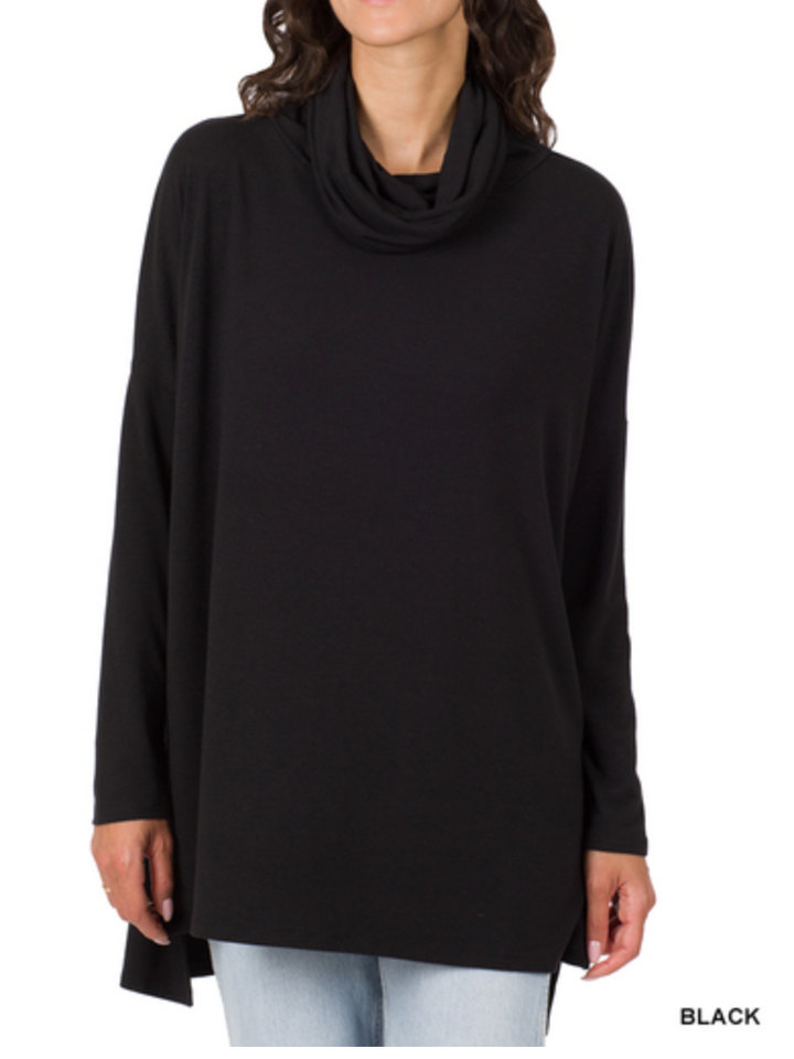 Zenana - COWL NECK LONG SLEEVE HI-LOW TOP