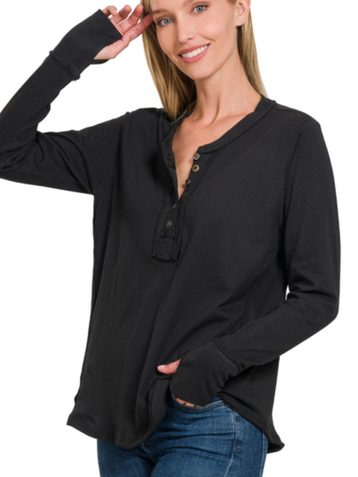 Zenana - THUMB HOLE CUFFS BUTTON CLOSURE LONG SLEEVE TOP