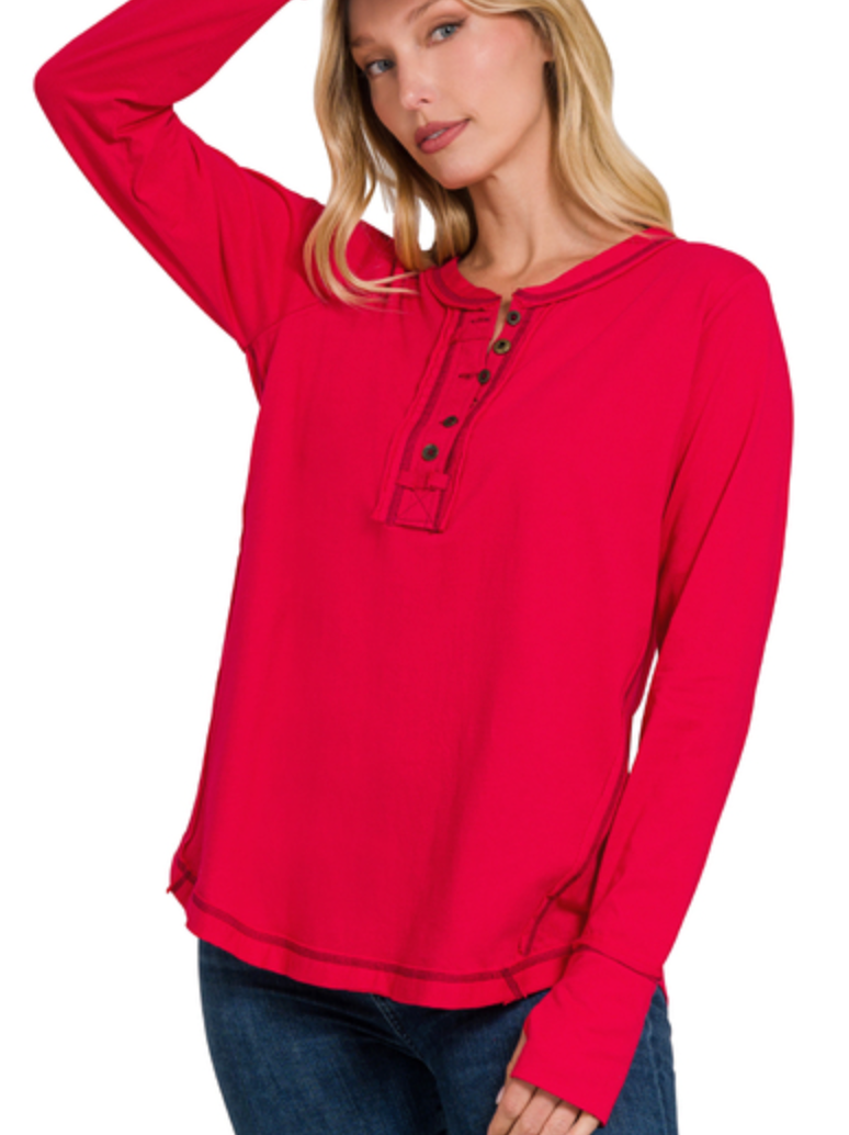 Zenana - THUMB HOLE CUFFS BUTTON CLOSURE LONG SLEEVE TOP