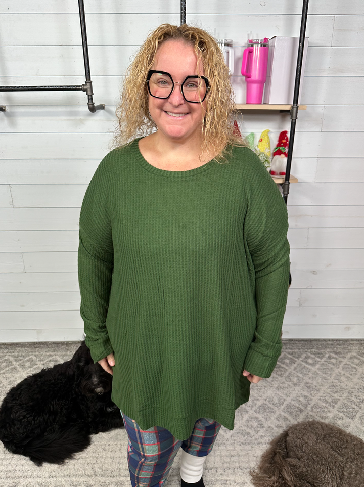 Zenana - Waffle Knit Crew Neck Tunic