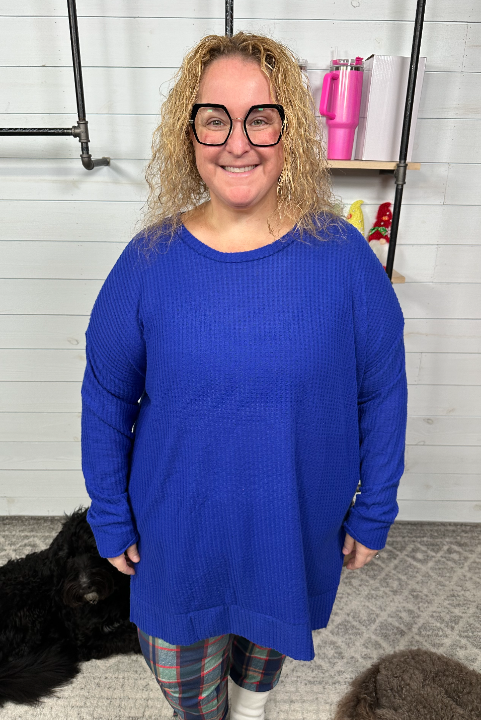 Zenana - Waffle Knit Crew Neck Tunic