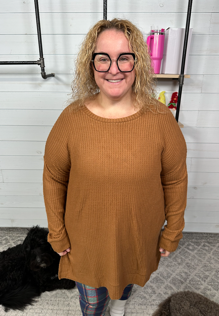Zenana - Waffle Knit Crew Neck Tunic