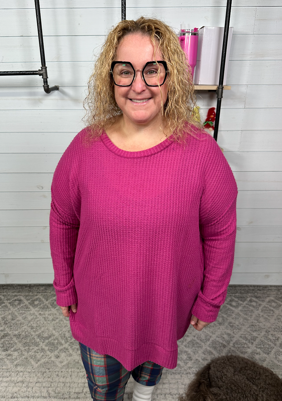Zenana - Waffle Knit Crew Neck Tunic
