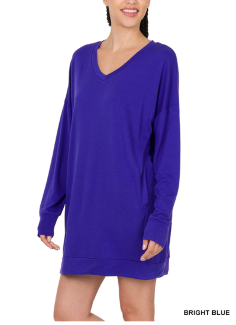 Zenana - SOFT STRETCH F/TERRY DROP SHOULDER LONGLINE TOP