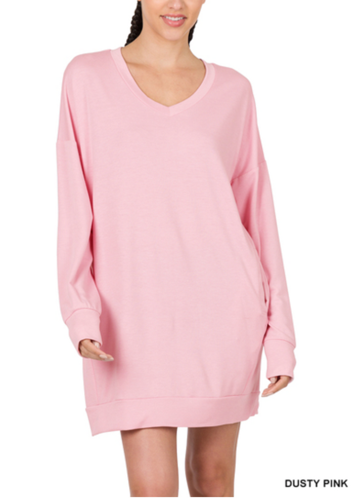 Zenana - SOFT STRETCH F/TERRY DROP SHOULDER LONGLINE TOP