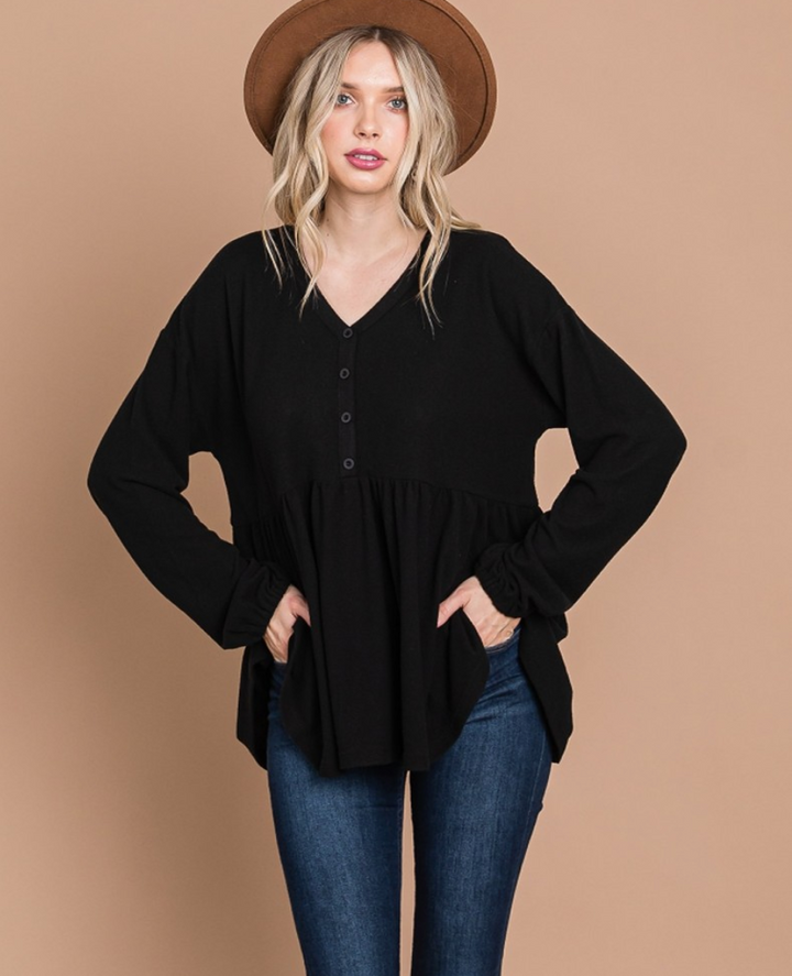 Cotton Bleu - Women's Soft Brushed Hacci Baby Doll Top