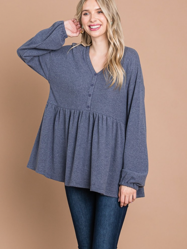 Cotton Bleu - Women's Soft Brushed Hacci Baby Doll Top