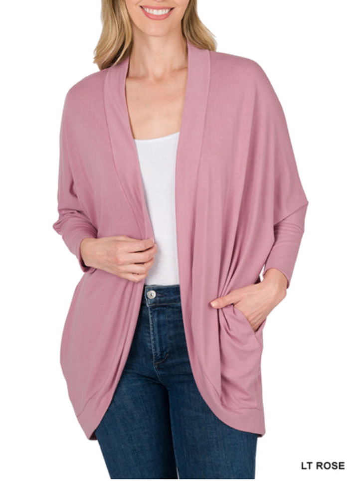 Zenana - 3/4 SLEEVE COCOON WRAP CARDIGAN