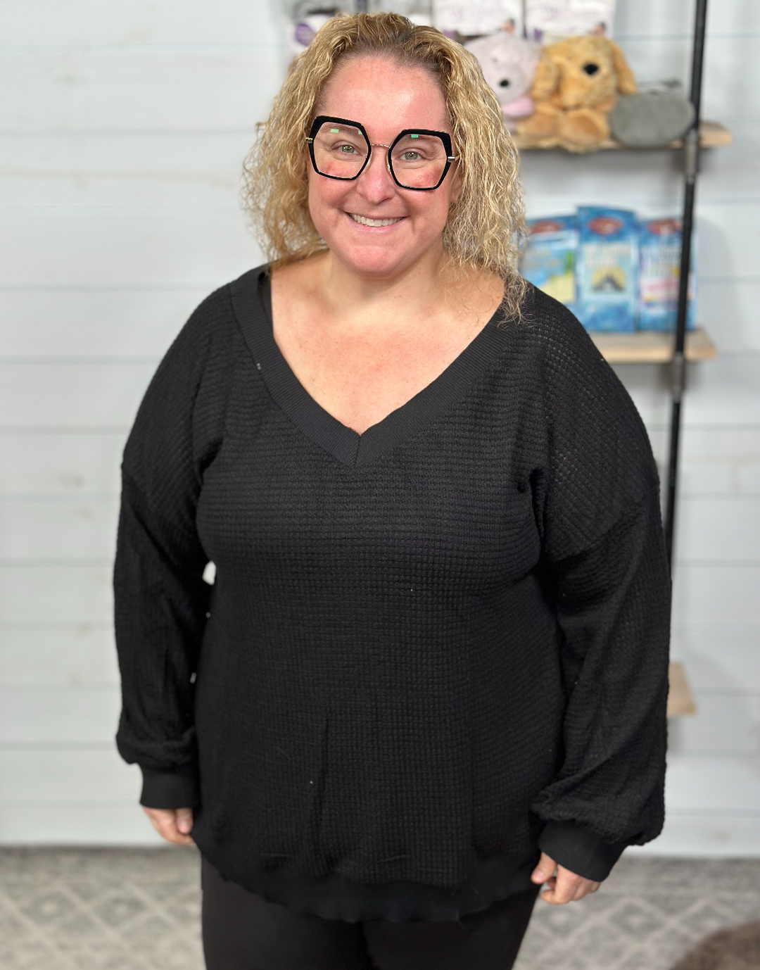 Ninexis - Waffle V Neck Top