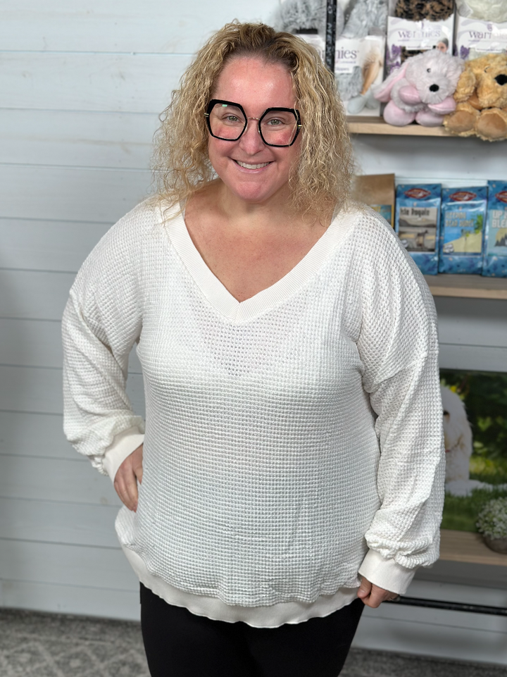 Ninexis - Waffle V Neck Top