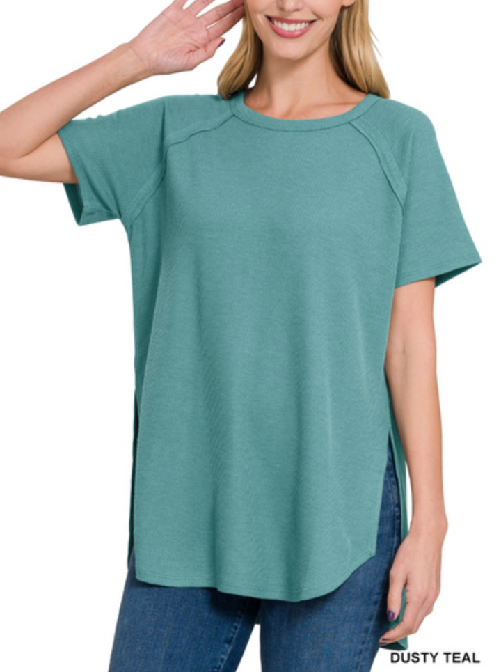 Zenana - MELAGE BABY WAFFLE SHORT SLEEVE TOP