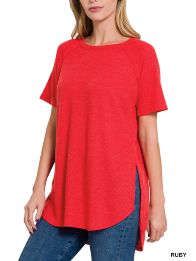 Zenana - MELAGE BABY WAFFLE SHORT SLEEVE TOP