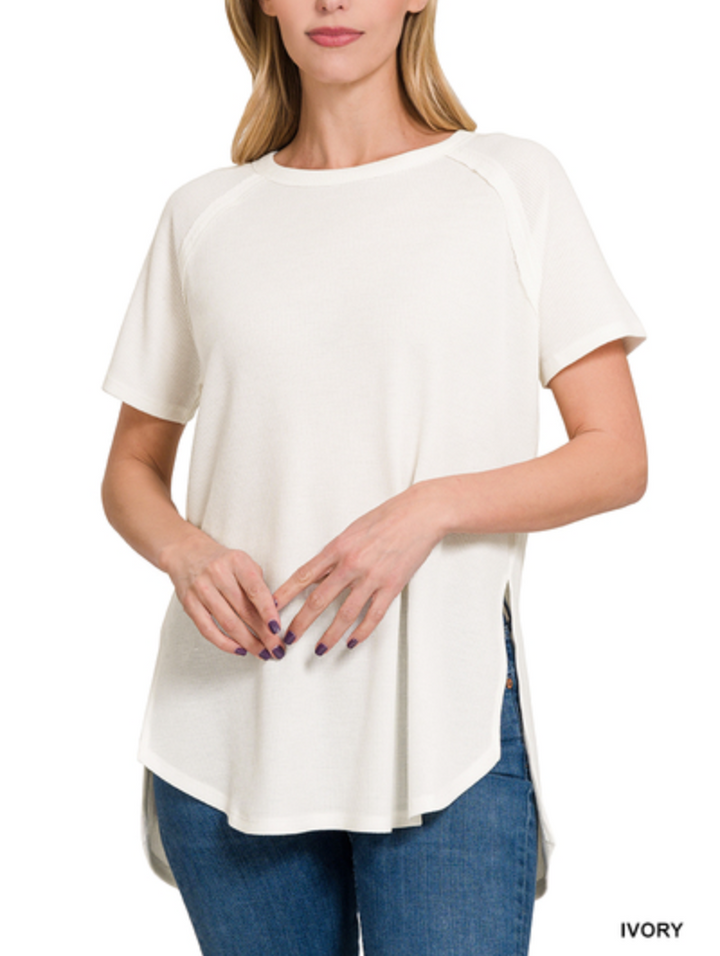 Zenana - MELAGE BABY WAFFLE SHORT SLEEVE TOP