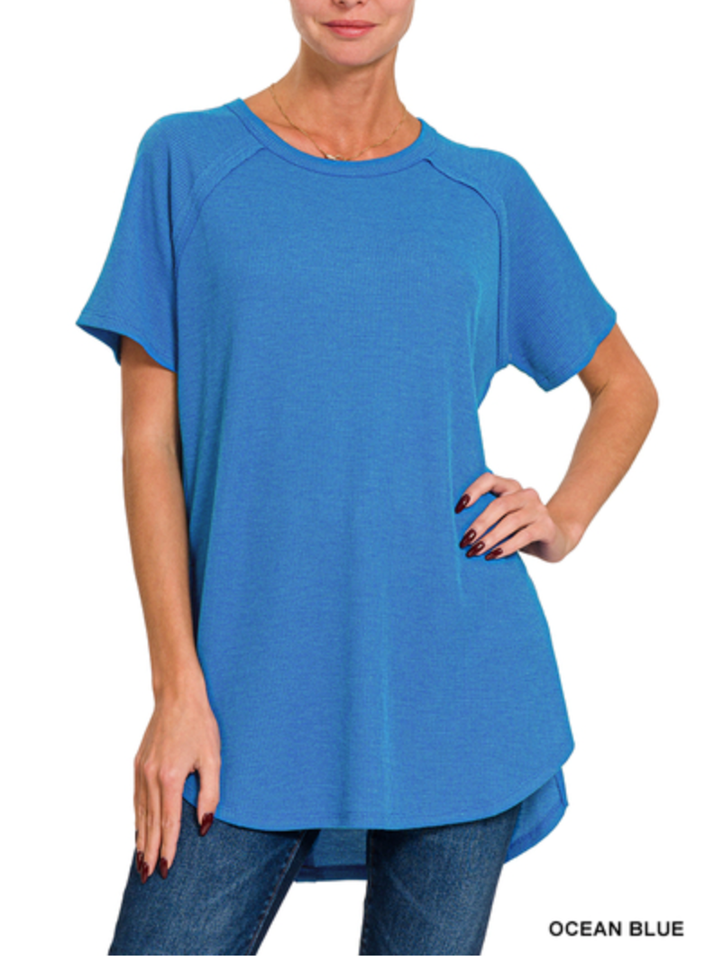 Zenana - MELAGE BABY WAFFLE SHORT SLEEVE TOP