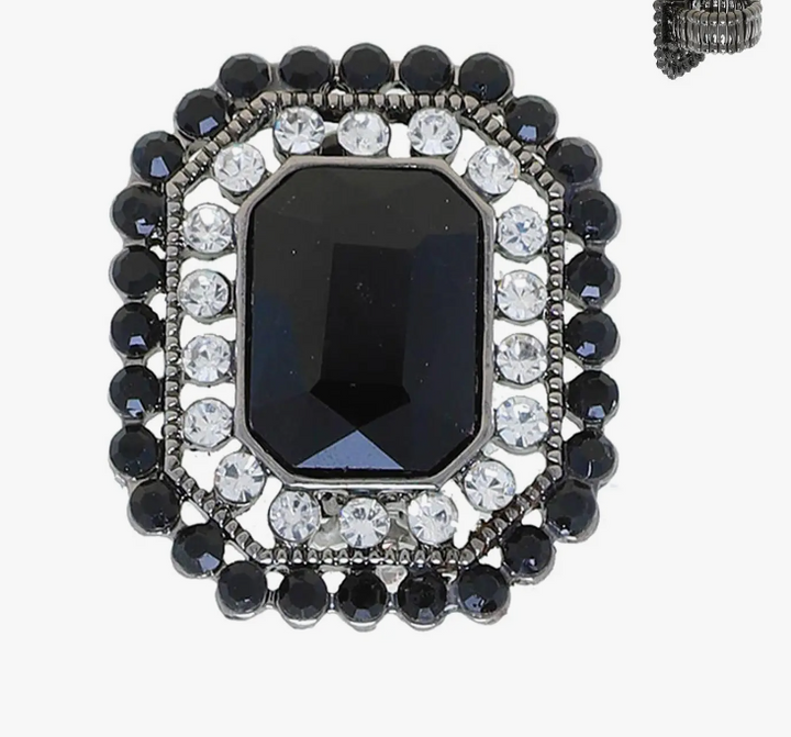 Rectangular Octagon Rhinestone Gem Halo Cocktail Ring