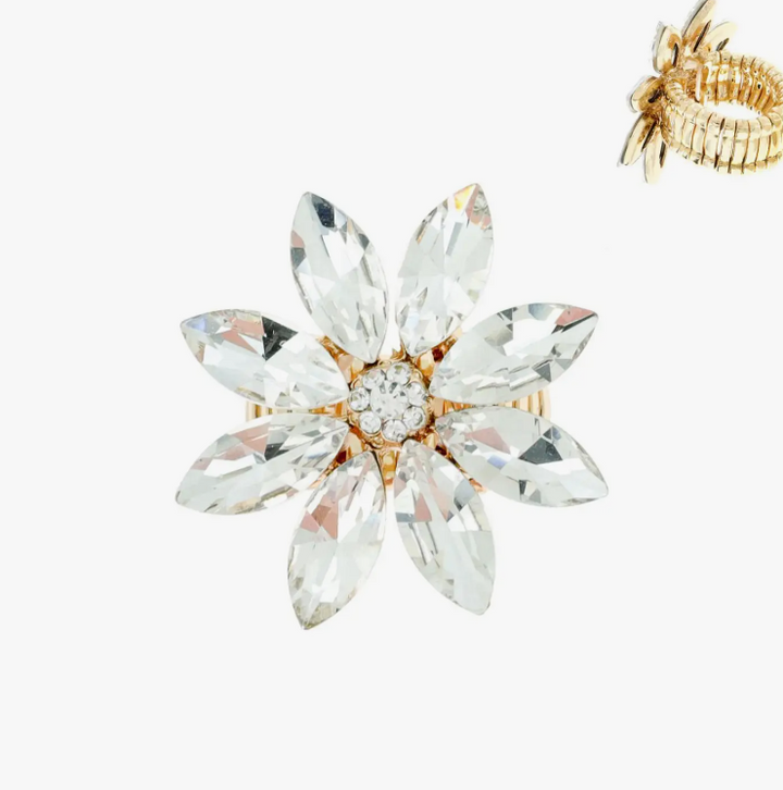 Rhinestone Flower Metal Stretch Ring