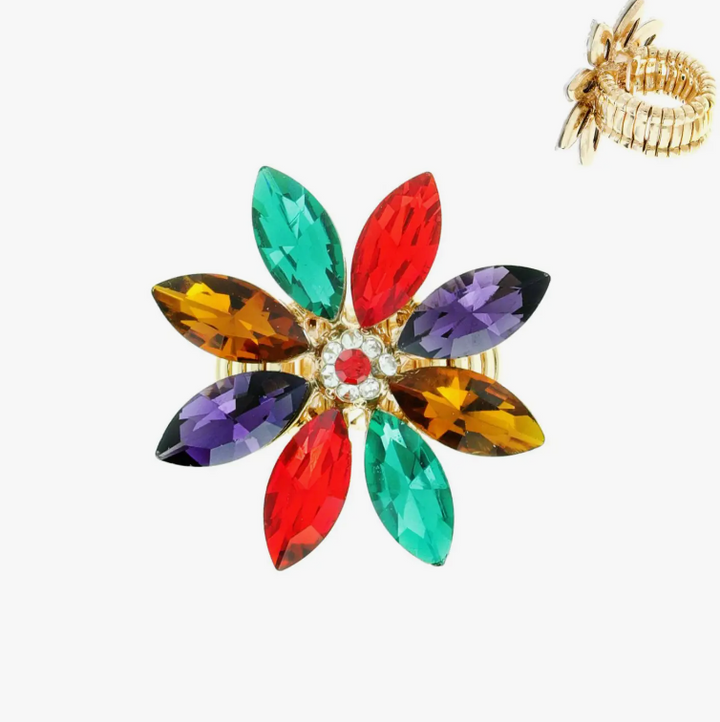 Rhinestone Flower Metal Stretch Ring