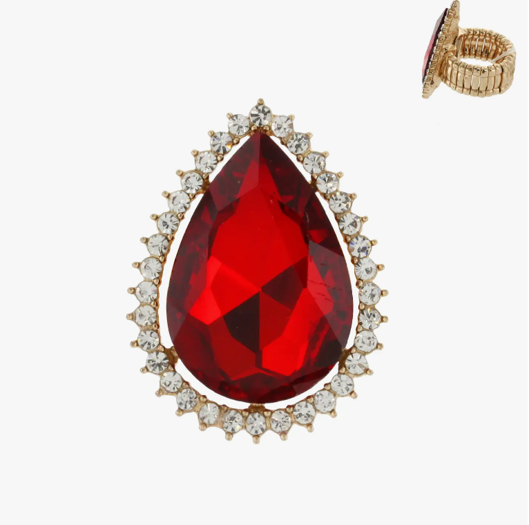 Tear Drop Gemstone Stretch Ring