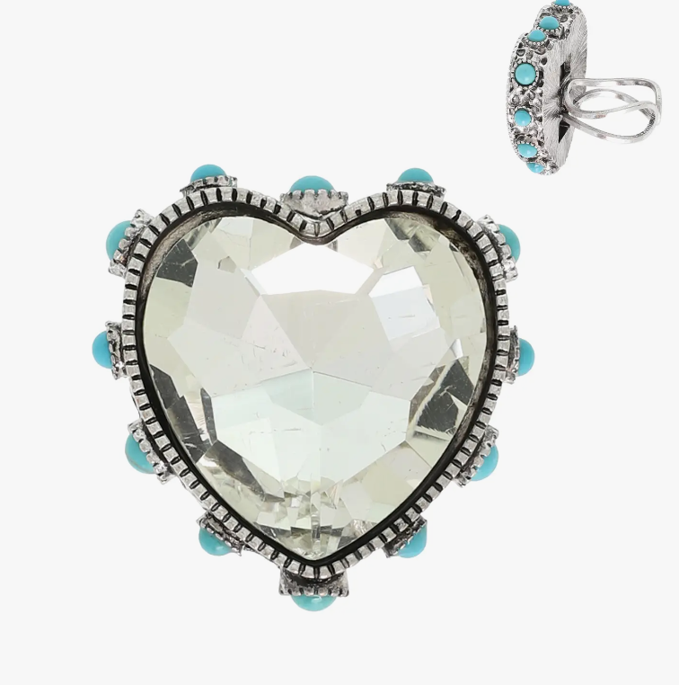 Western Heart Shaped Crystal Stretch Ring
