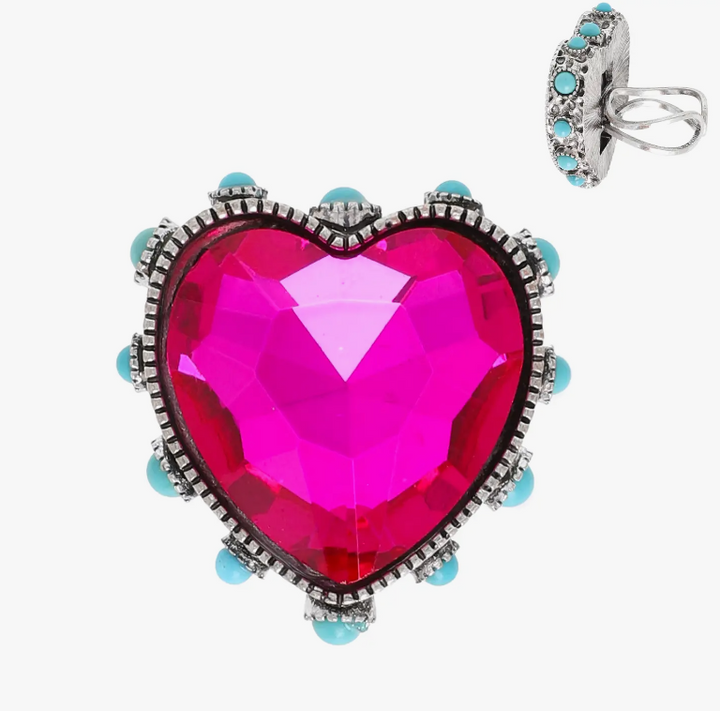 Western Heart Shaped Crystal Stretch Ring