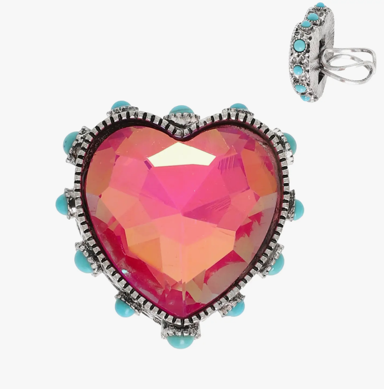 Western Heart Shaped Crystal Stretch Ring