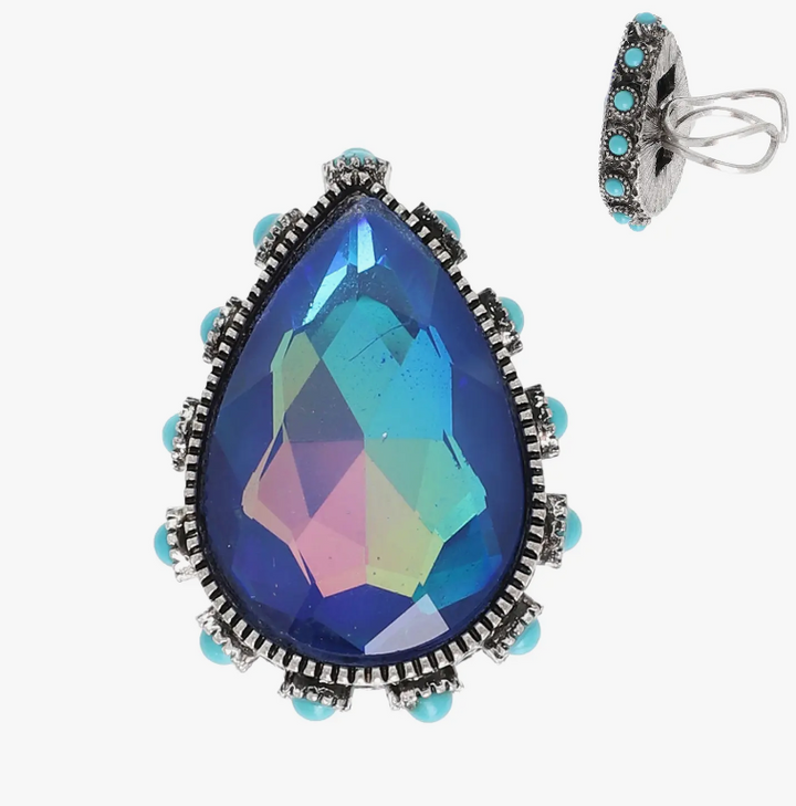 Western Teardrop Cut Crystal Stretch Ring