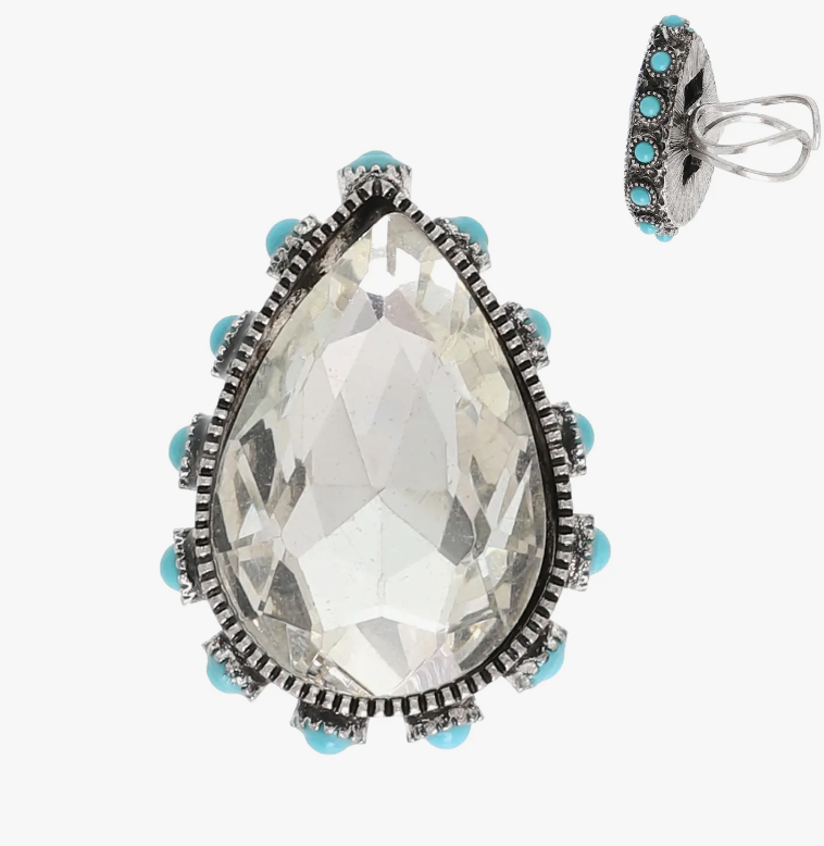 Western Teardrop Cut Crystal Stretch Ring