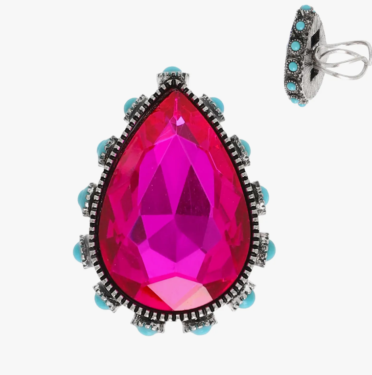 Western Teardrop Cut Crystal Stretch Ring