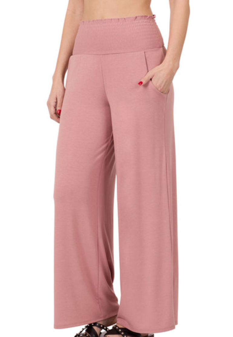Zenana - SMOCKED WAISTBAND LOUNGE PANTS