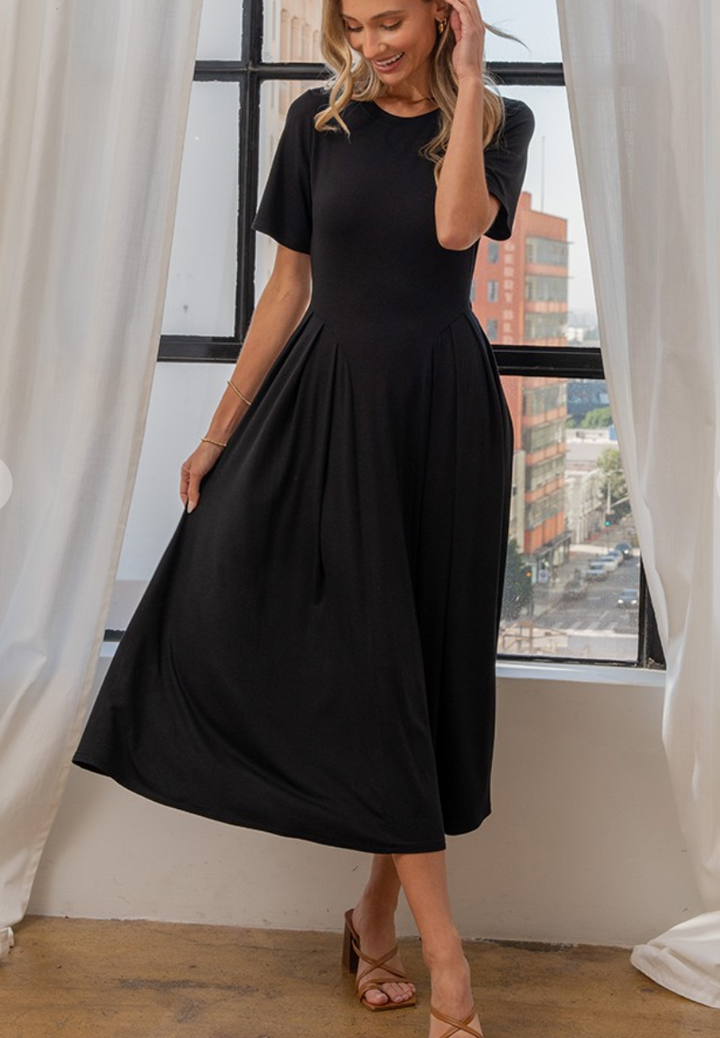 Sew in Love - Solid Short Sleeve Maxi Dress with Open Low Back