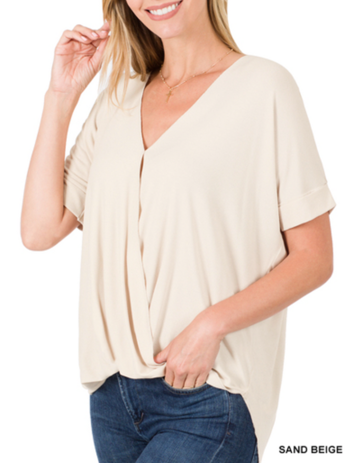 Zenana - RAYON SPAN CREPE LAYERED-LOOK DRAPED FRONT TOP