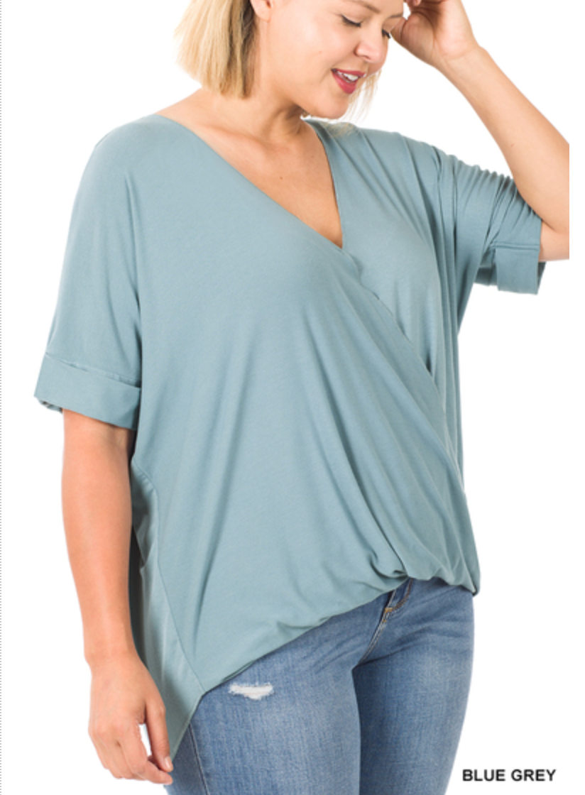 Zenana - RAYON SPAN CREPE LAYERED-LOOK DRAPED FRONT TOP
