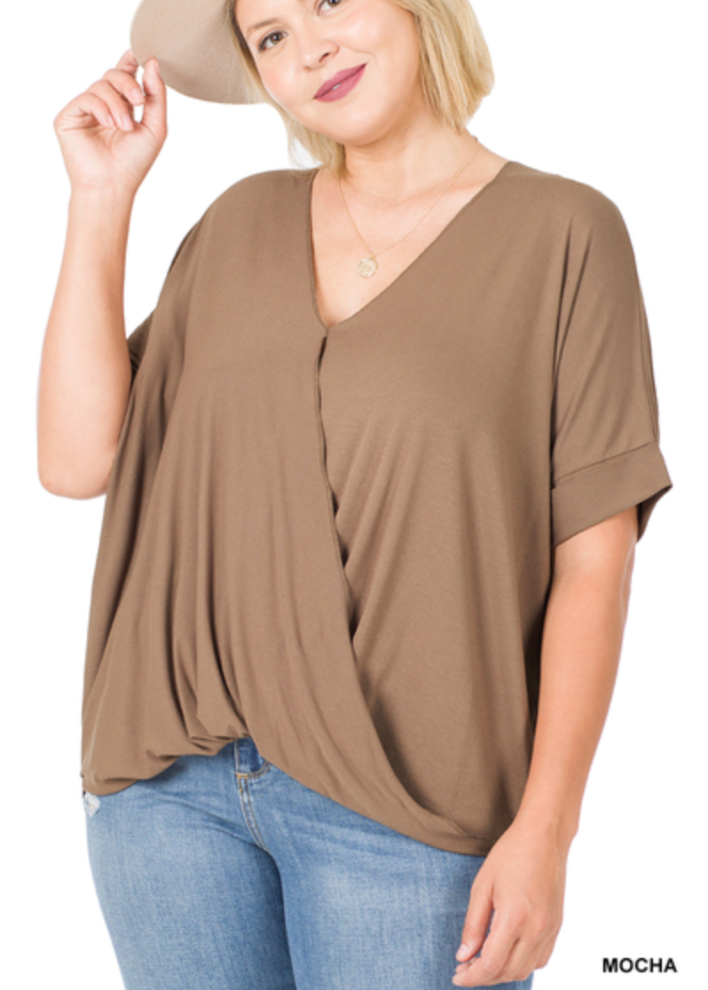 Zenana - RAYON SPAN CREPE LAYERED-LOOK DRAPED FRONT TOP