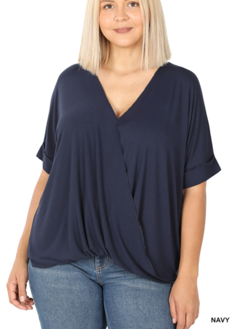 Zenana - RAYON SPAN CREPE LAYERED-LOOK DRAPED FRONT TOP