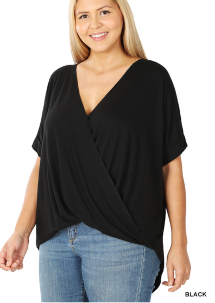 Zenana - RAYON SPAN CREPE LAYERED-LOOK DRAPED FRONT TOP