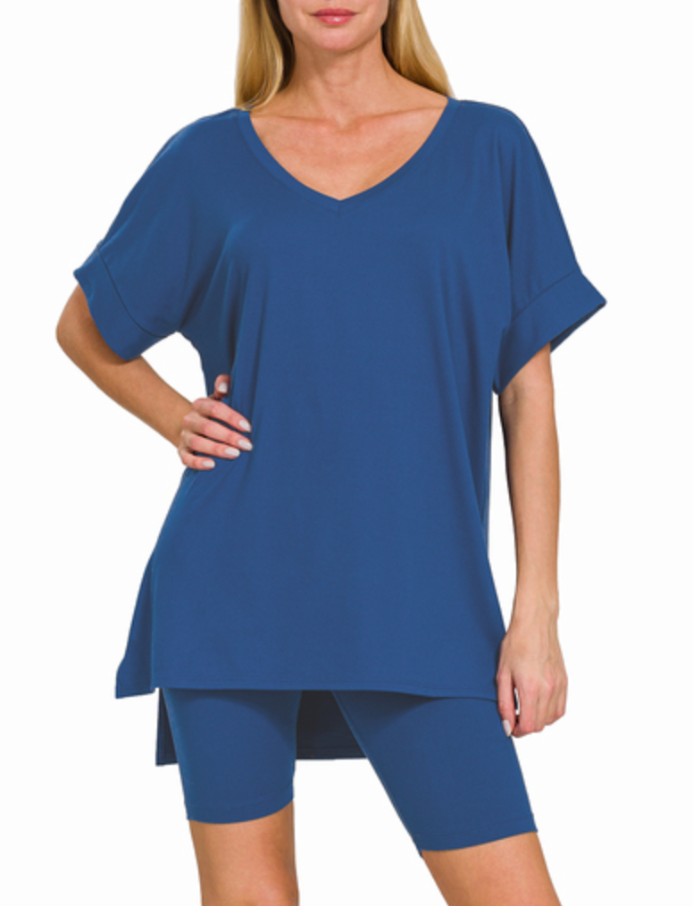Zenana - BUTTER SOFT V-NECK TOP & SHORTS SET