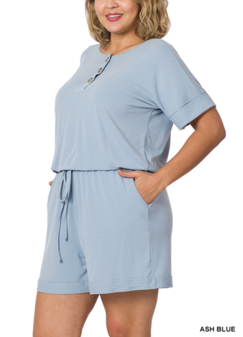 Zenana - SHORT SLEEVE ROMPER WITH POCKETS