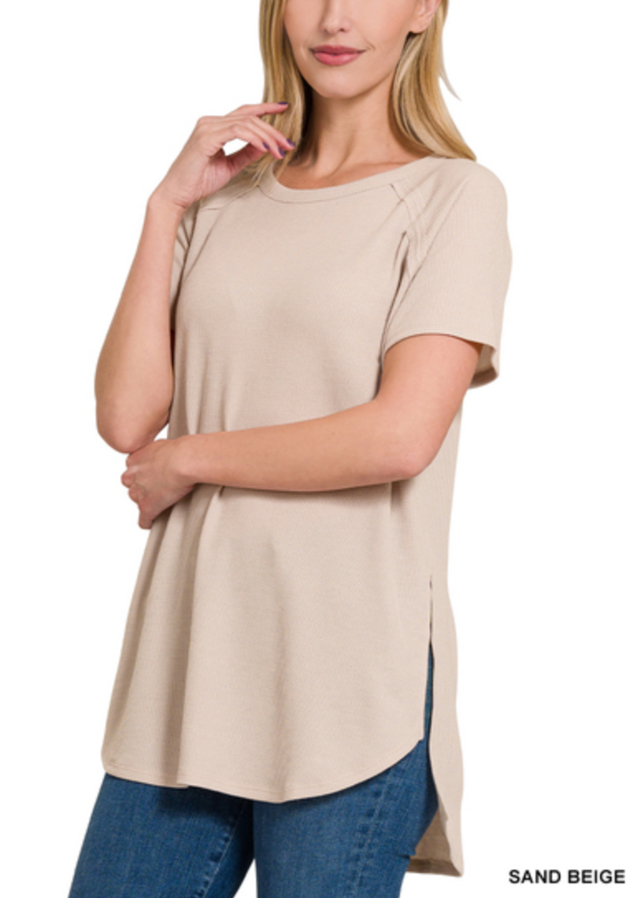 Zenana - MELAGE BABY WAFFLE SHORT SLEEVE TOP