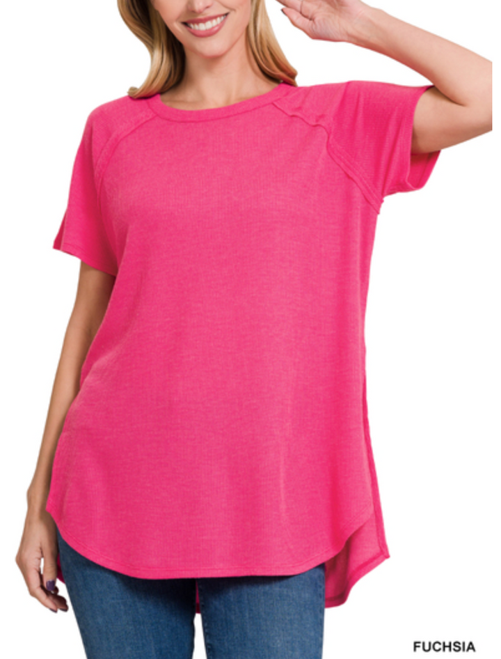 Zenana - MELAGE BABY WAFFLE SHORT SLEEVE TOP