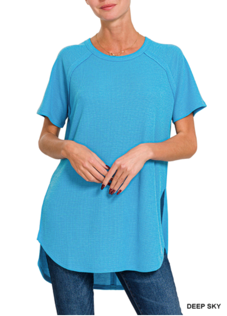 Zenana - MELAGE BABY WAFFLE SHORT SLEEVE TOP