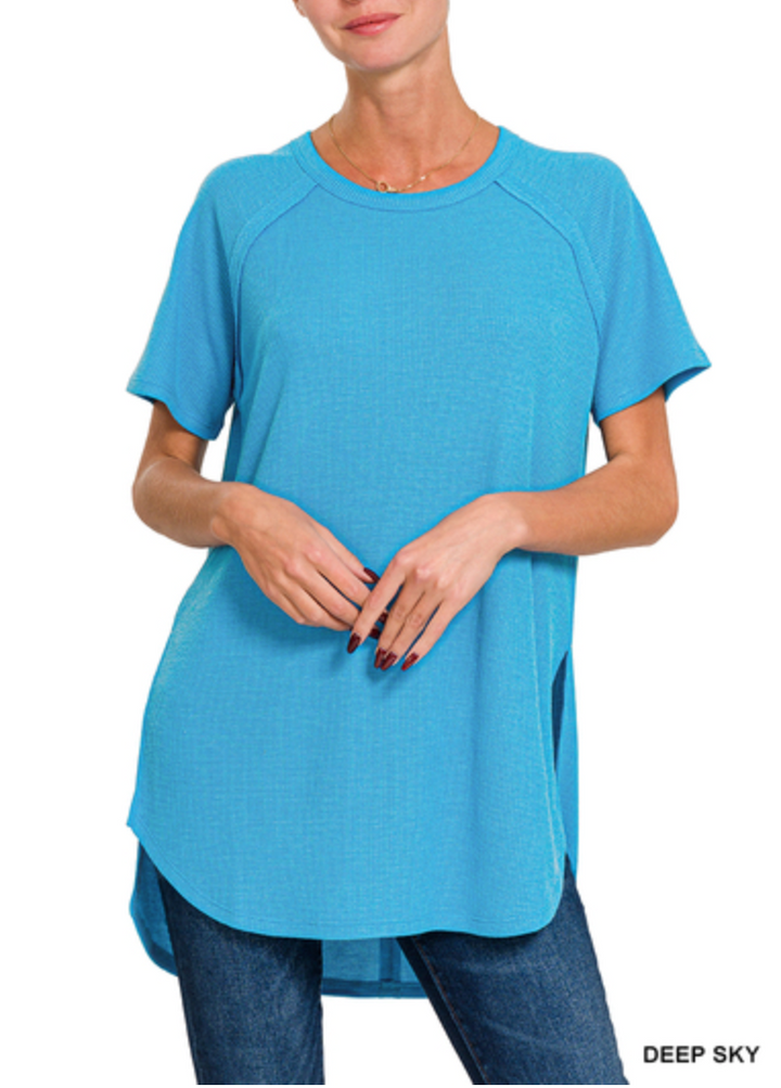 Zenana - MELAGE BABY WAFFLE SHORT SLEEVE TOP