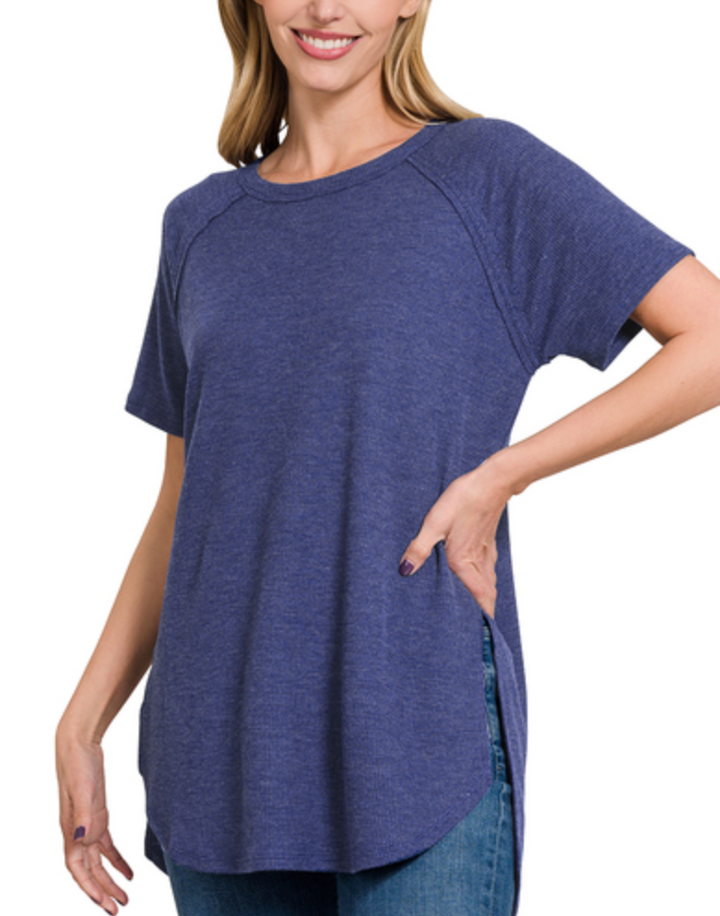 Zenana - MELAGE BABY WAFFLE SHORT SLEEVE TOP