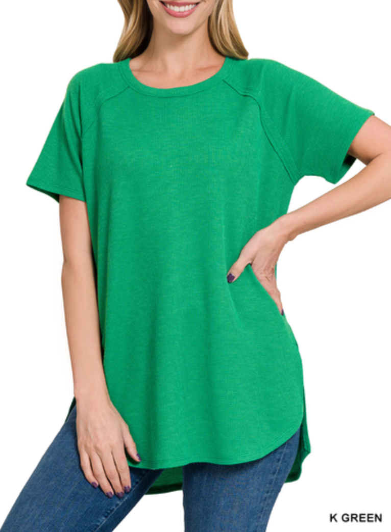 Zenana - MELAGE BABY WAFFLE SHORT SLEEVE TOP