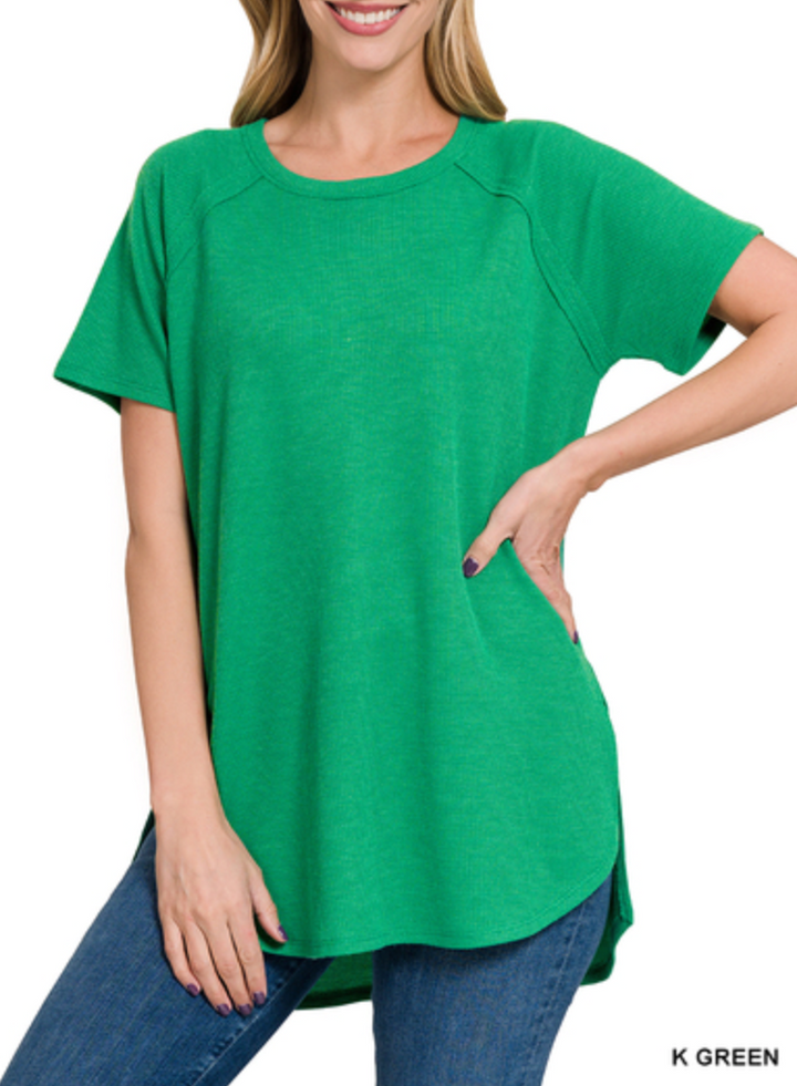 Zenana - MELAGE BABY WAFFLE SHORT SLEEVE TOP